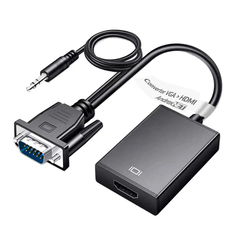 Convertor adaptor VGA tata la HDMI mama, cablu audio inclus, cablu alimentare microUSB inclus, negru