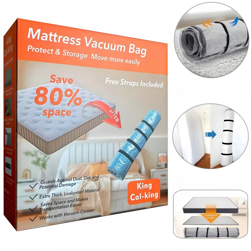 Sac de depozitare cu vid pentru saltea, Wacorresi®, Sac vid pentru saltele, economisire spatiu, protectie impotriva umezelii si prafului, plastic gros,200x250cm, potrivita pentru saltele de 5-15cm Se recomanda aspirarea, Transparent