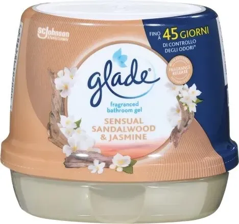 Odorizant gel pentru baie Glade cu miros de iasomie si lemn de santal , 180 g