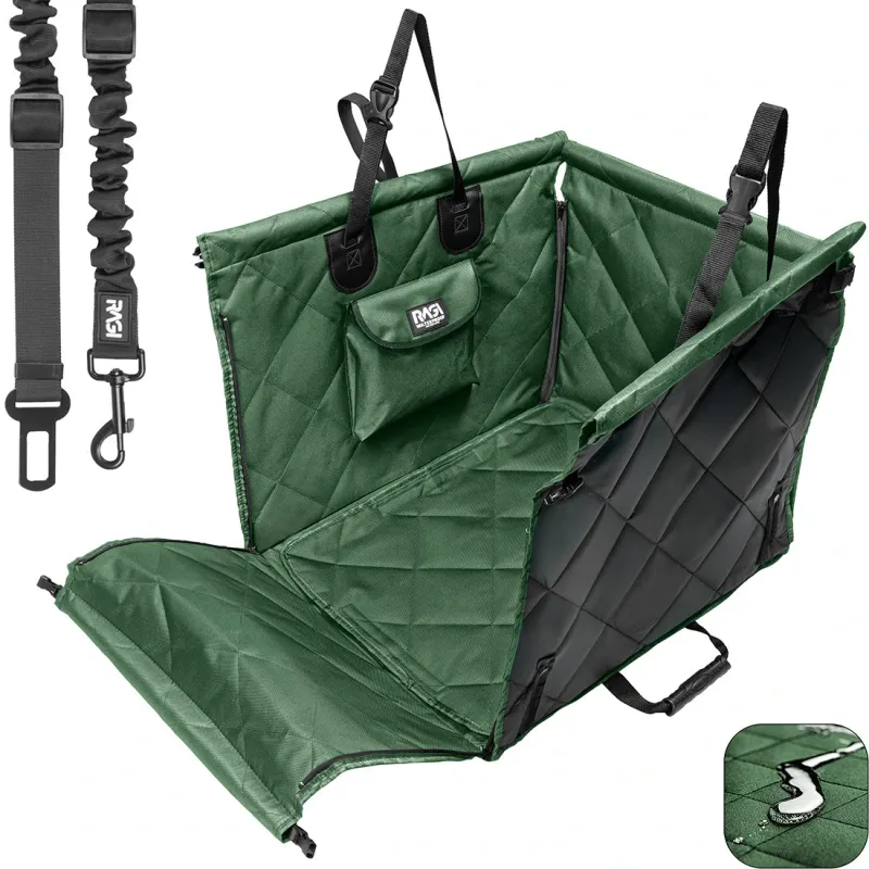 Scaun auto protectie animale de companie RAGI, pentru caini si pisici, Pliabil, Universal, Siguranta maxima, Material Oxford 600D Durabil, Usor de Curatat, Centura de siguranta inclusa, Montaj Rapid si Confortabil, Verde, 50x60x44cm