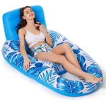 Fotoliu gonflabil piscina, YSBER, 1 persoana pentru piscina, 160x102 CM Fotoliu gonflabil piscina, 2 suport pahar, Bleumarin