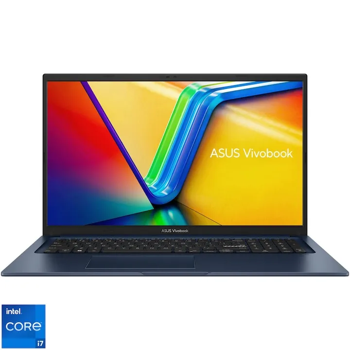 Laptop ASUS VivoBook 17 X1704VA cu procesor Intel® Core™ i7-1355U pana la 5.0 GHz, 17.3", Full HD, IPS, 16GB, 1TB SSD, Intel® Iris Xe Graphics, No, OS, Quiet Blue