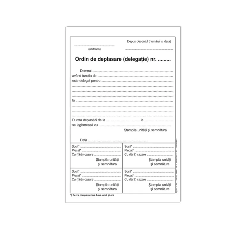 Ordin deplasare Dacris, A5, 100 file