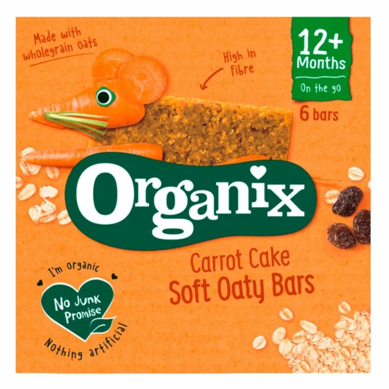 Batoane BIO din ovaz integral cu morcov si mere Organix, de la 12 luni, 6 x 23 g