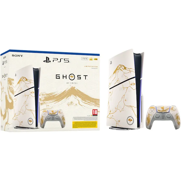 Consola PlayStation 5 (PS5) Slim, 1TB SSD, D-Chassis, Ghost of Yōtei Gold Limited Edition