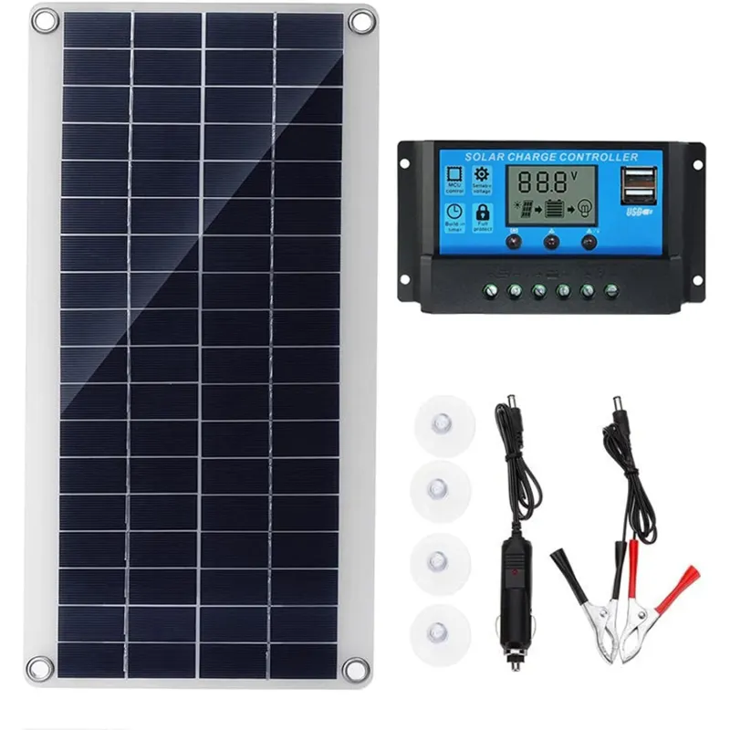 Kit panou solar din siliciu monocristalin de 300W 18VYDCY™, panou solar flexibil portabil, potrivit pentru rulote, barci, masini, generatoare solare, laptopuri, smartphone-uri etc., cu controler de 60A