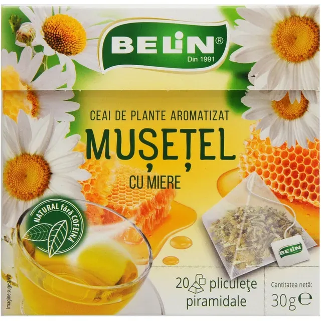 Ceai de plante cu aroma de musetel cu miere Belin, 20 plicuri, 30 g