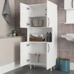 Dulap Baie Organizator, UnicUtil®, Mobila Baie Moderna, 60 x 30 x 140 cm, Mobilier Baie cu Design Functional si Compact, Spatiu Generos pentru Depozitare, Ideal pentru Bai Mici, Potrivit si pentru Bucatarie, Usor de Curatat, Neasamblat, Alb