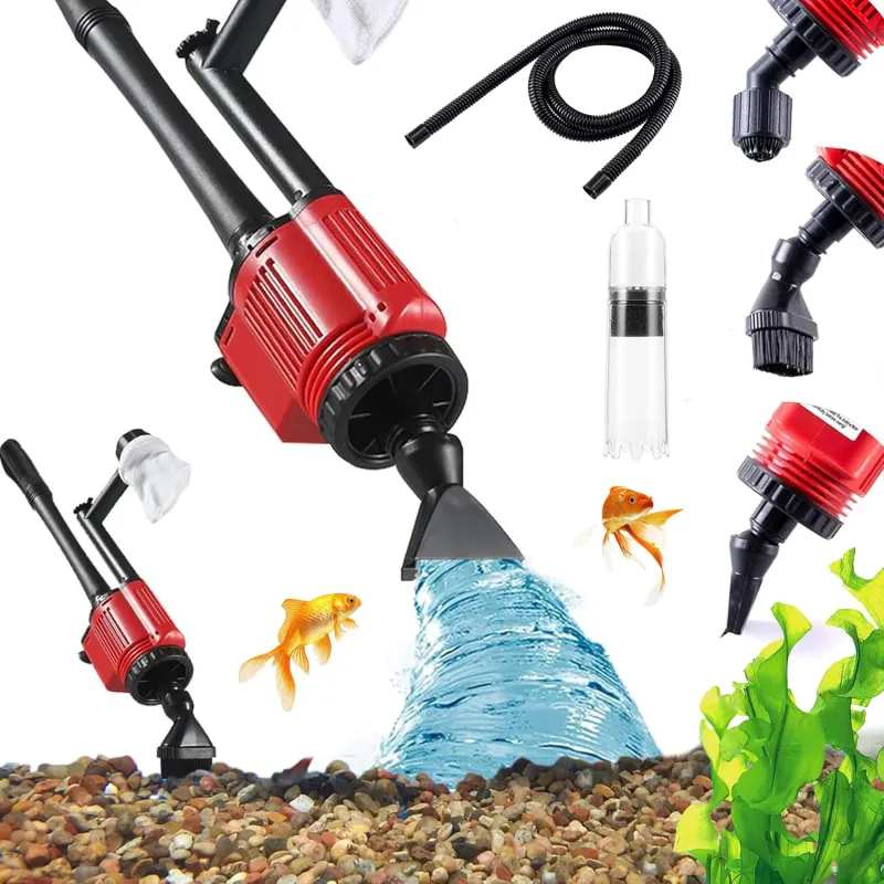 Aspirator Nisip Acvariu Electric, Retractabil 45-100cm, 1800 L/H, 28W, 6 in 1, Kit Curatare Substrat, Schimb Apa, Sifon, pentru Curatarea si Filtrarea Acvariului, Negru si Rosu