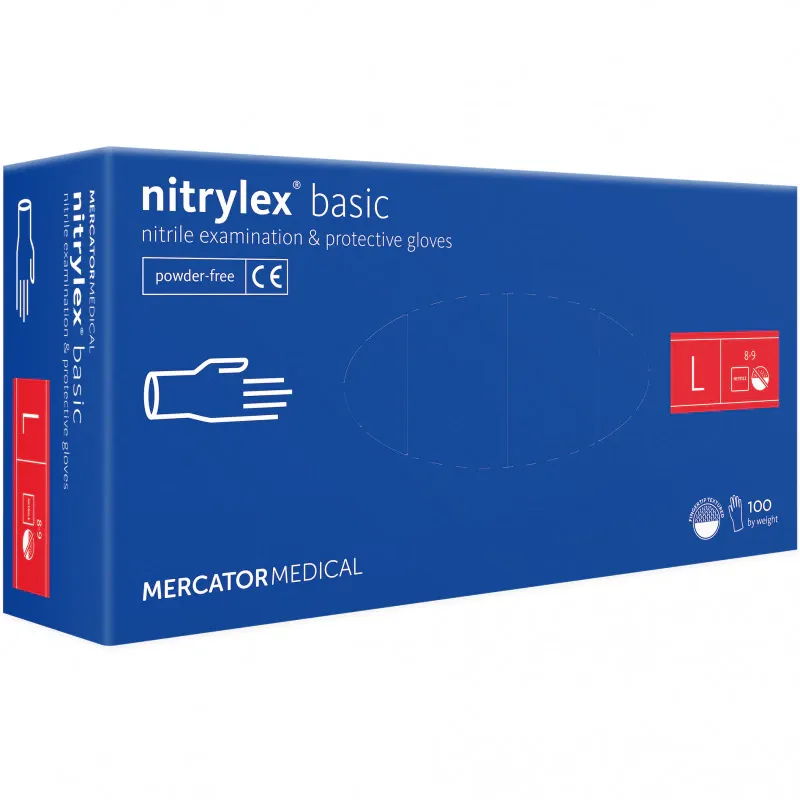Manusi examinare nitril, Mercator Nitrylex, Basic, albastre, marimea L, 100 bucati