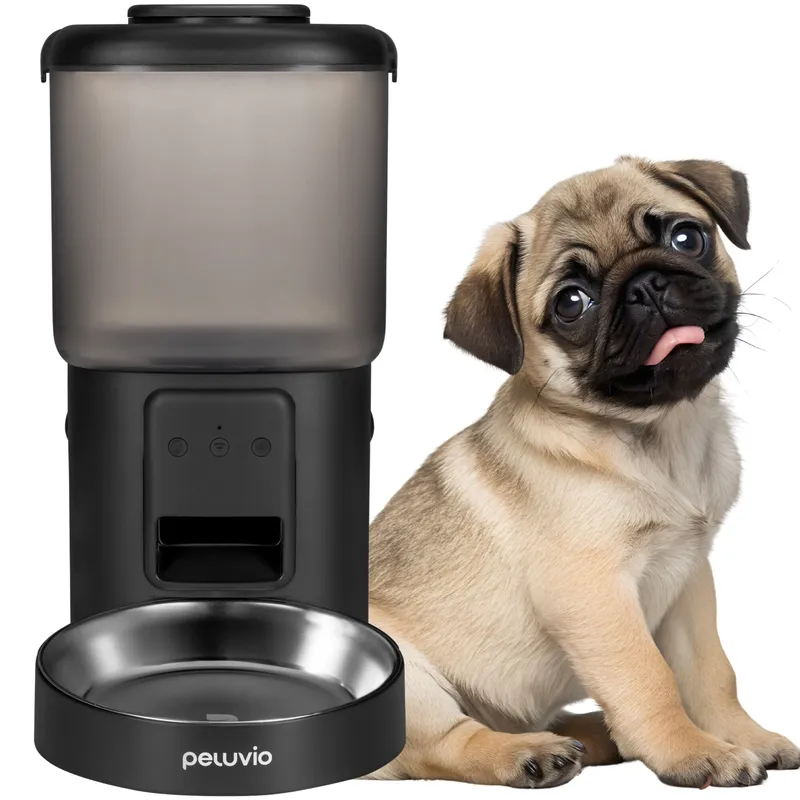 Hranitor Automat, Dozator de hrana pentru caini si pisici Peluvio CRISPY WiFi, Cronometrul, Alimentare de urgenta, 2x absorbante de umiditate, Bol igienic, Sarma anti-muscatura, 4, 5L, Controlul portiilor, Programare automata, WiFi, Negru