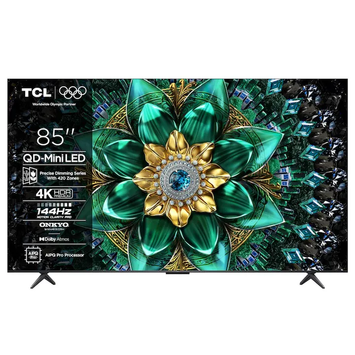 Smart Mini LED TCL 85Q6C, 215 cm, 4K, smart Google TV, Negru