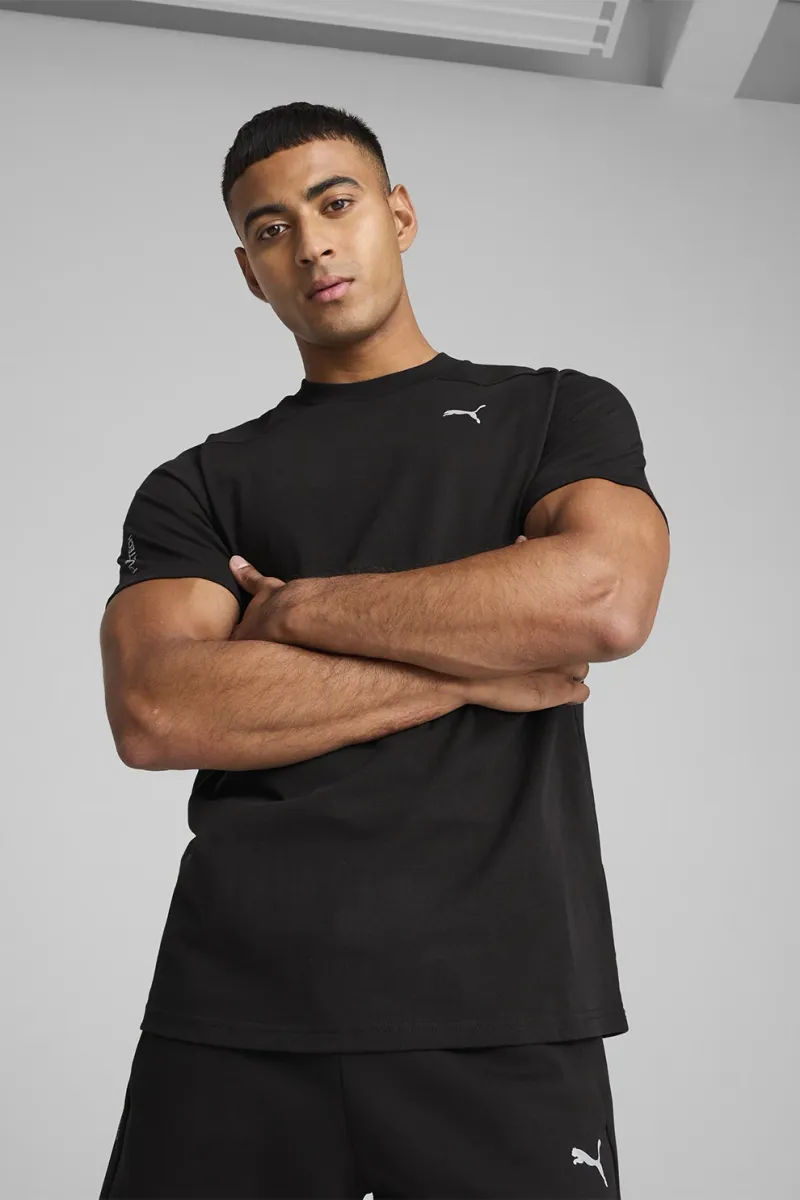 Puma, Tricou regular fit din bumbac cu decolteu la baza gatului, Negru