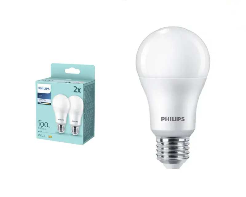 Set 2 becuri LED Philips, 100W, E27, 4000 K, 1521 lm, lumina neutra