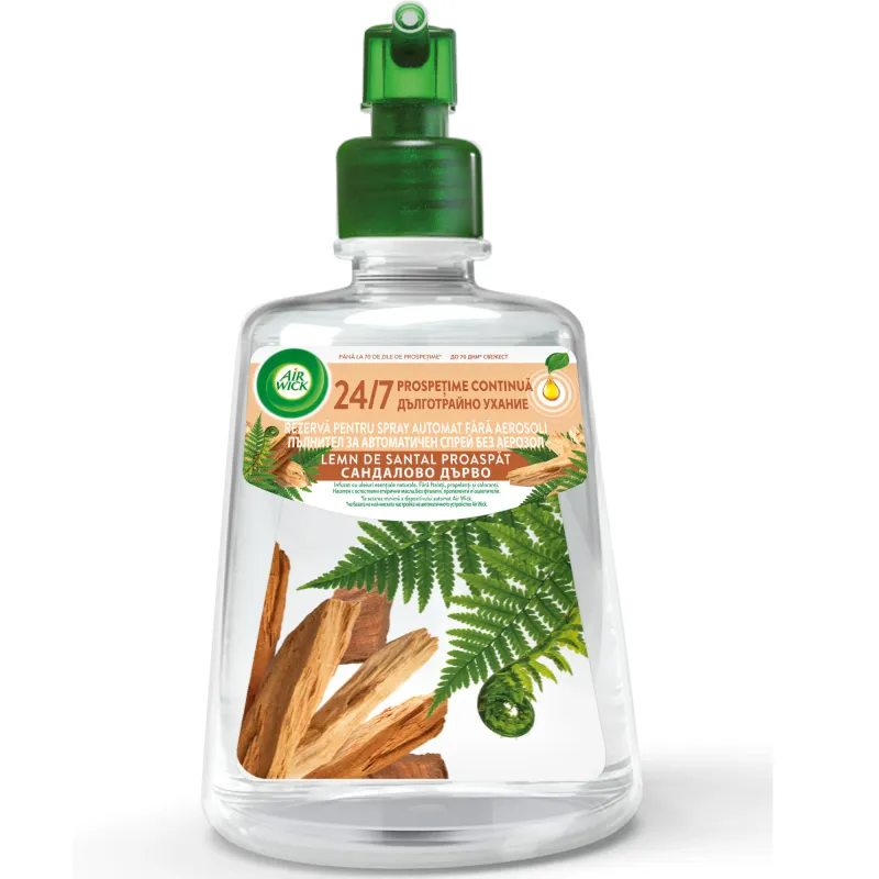 Rezerva odorizant de camera spray automat fara aerosoli Air Wick, Lemn de Santal Proaspat, 228ml