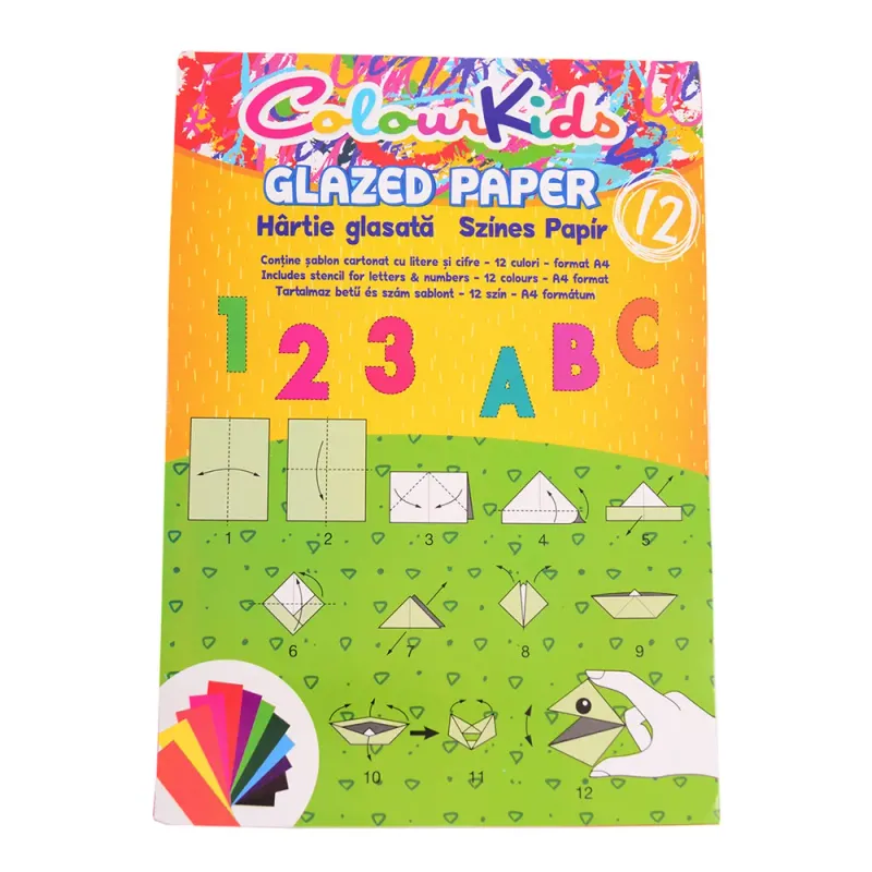 Set hartie glasata A4 Pigna Colour Kids pachet 12 coli
