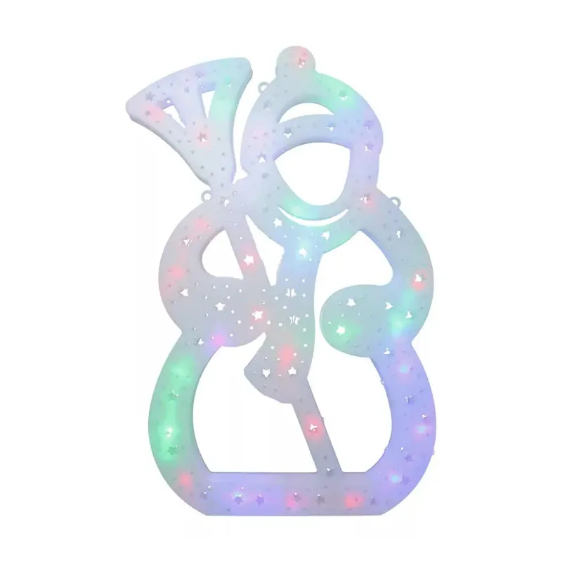 Decoratiune de Craciun cu luminite LED RGB NEXTLY, orificiu pentru agatare, aplicabil pe geam/orice spatiu, design dublu fata-verso, forma om de zapada, 42x26cm, alb