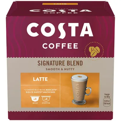 Capsule cafea COSTA COFFEE Signature Blend Latte, compatibile Dolce Gusto, 16 capsule, 182.4g