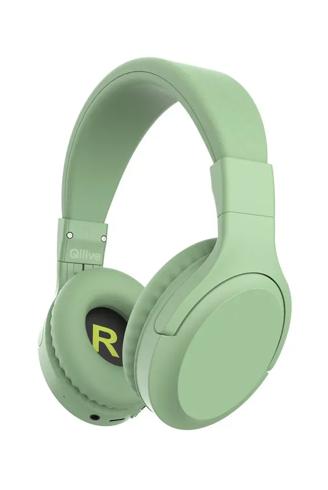 Casti fara fir on ear pentru copii Qilive Q.1994, Bluetooth 5.2, autonomie 12 ore, microfon incorporat, pliabile, verde