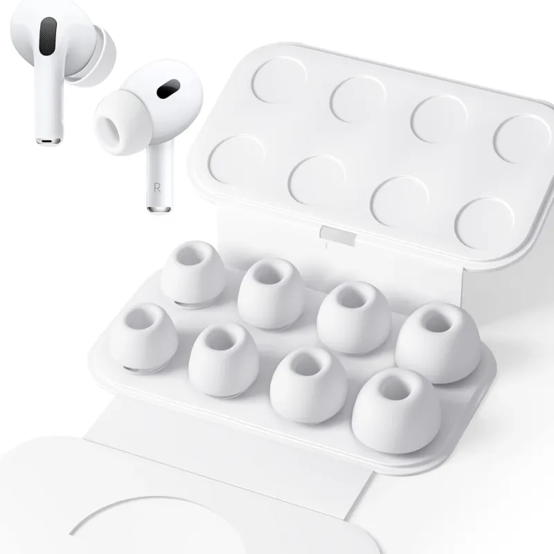 Set 4 perechi eartips, MunDeir®, Silicon, Pentru Airpods Pro/Airpods Pro 2, Ear Tips marime XS/S/M/L, Alb