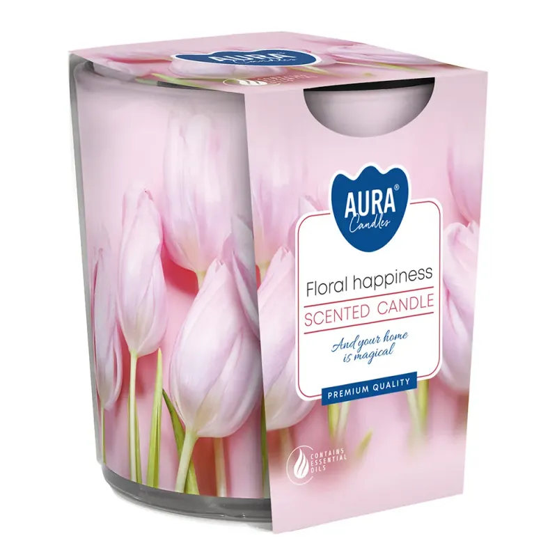 Lumanare parfumata in pahar Aura Floral Happiness, 22h