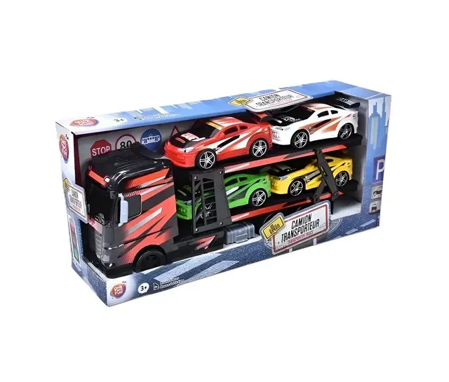 Camion de transport auto cu 4 masini One Two Fun, +3 ani, diverse culori