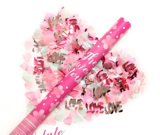 Tub cu confetti Flippy, model cu inimioare si cuvantul Love, 40 cm, roz