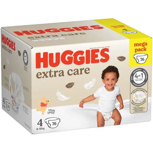 Scutece Huggies Extra Care, marimea 4, 8 - 16 kg, 76 bucati
