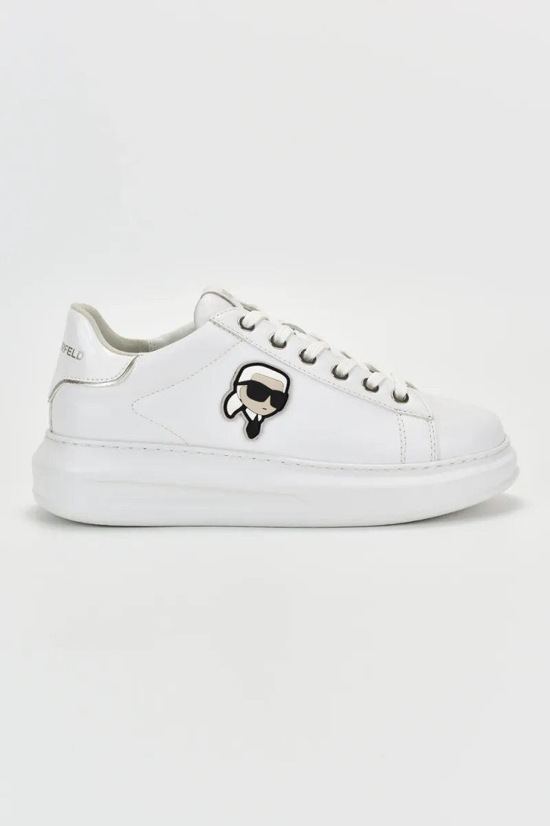 Karl Lagerfeld, Pantofi sport de piele cu logo, Alb optic, 39