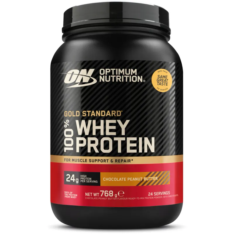 Proteine din zer, pudra proteica Optimum Nutrition, ON 100% Whey Gold Standard, aroma ciocolata unt arahide, 768g