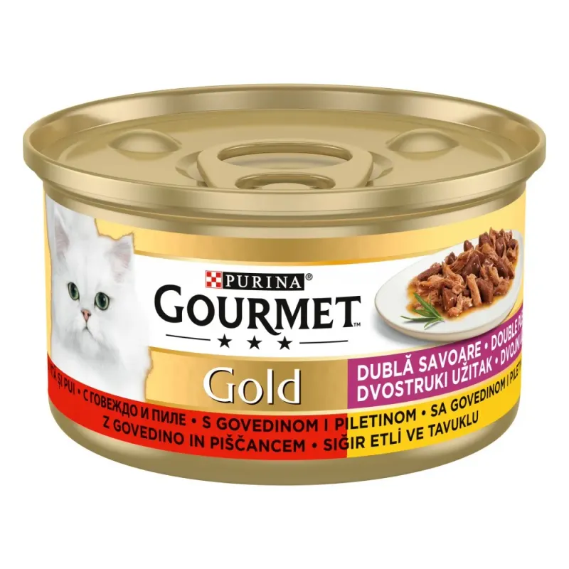 Hrana umeda pentru pisici Purina Gourmet Gold Double Pleasure cu vita si pui in sos, 85 g