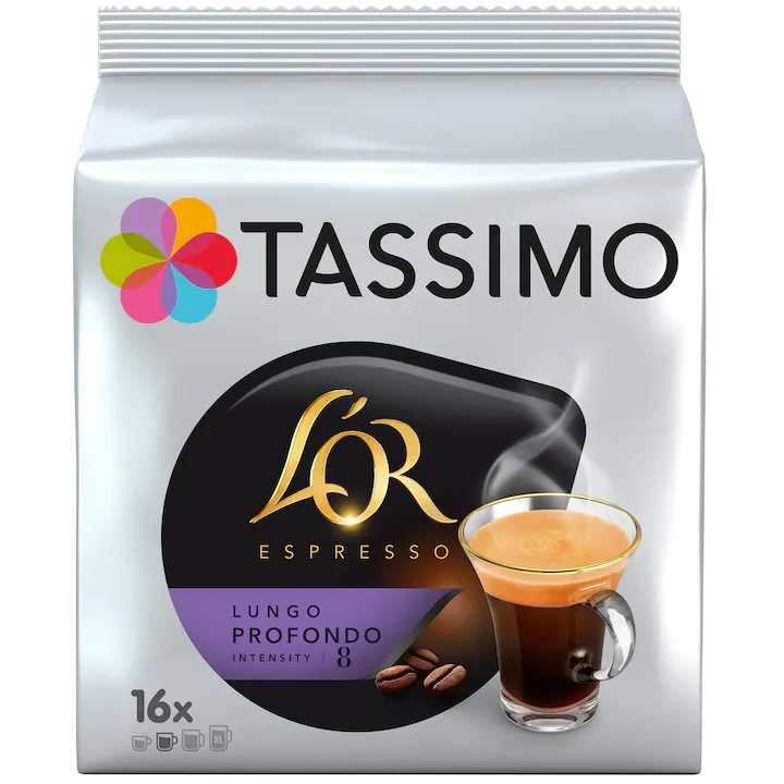 Cafea capsule, L'OR Tassimo Lungo Profundo, 16 buc x 120 ml, 16 capsule, 128 g