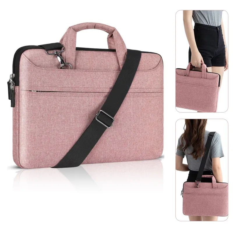 Geanta laptop portabila, Zunseat, Atasabila la troler, Impermeabila, pentru notebook, ultrabook, Poliester, 17 inchi, Roz