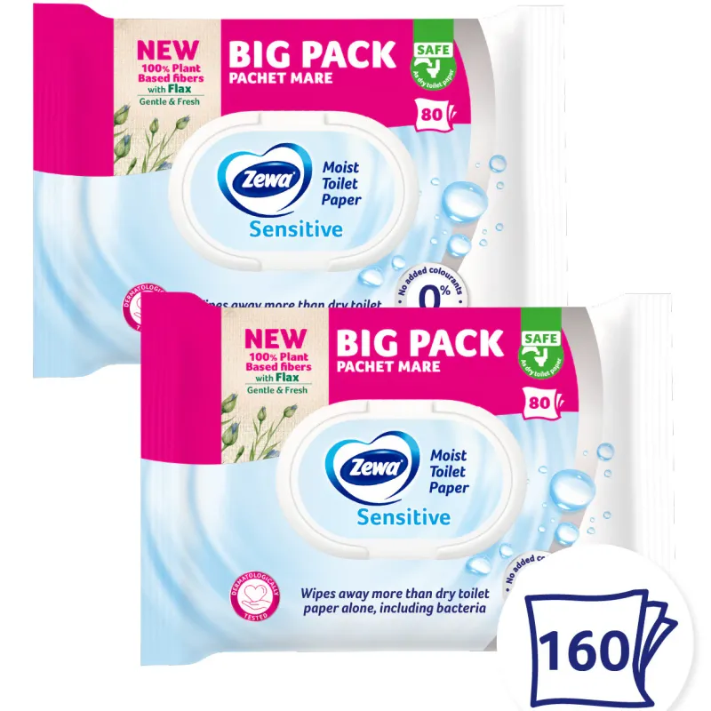 Hartie igienica umeda Zewa Sensitive, 2 pachete de 80 bucati