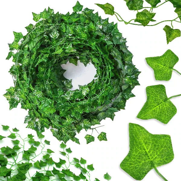Set 12 Ghirlande Decorative Iedera Artificiala, RETOO GreenAura, Lungime 2.1m, Aspect Realist, pentru Decorare Perete, Balcon sau Terasa, Verde