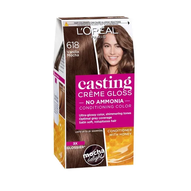 Vopsea de par semi-permanenta fara amoniac L'Oreal Paris Casting Creme Gloss 618 Vanilla Mocha, 180 ml