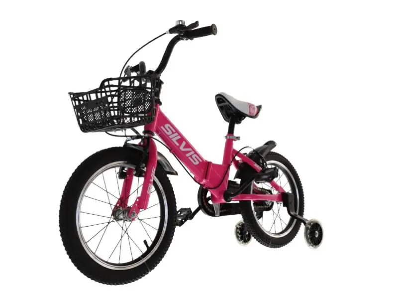 Bicicleta copii 3 - 5 ani Silvis, cu roti ajutatoare, pliabila, 14 inch, roz