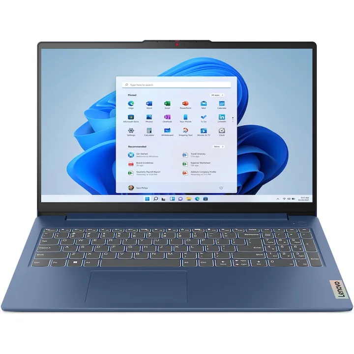 Lenovo IdeaPad Slim 3 15AMN8 cu procesor AMD Ryzen™ 5 7520U pana la 4.3GHz, 15.6" Full HD, 16GB LPDDR5 RAM, 512GB SSD, AMD Radeon™ 610M Graphics, Windows® 11 Home, Abyss Blue