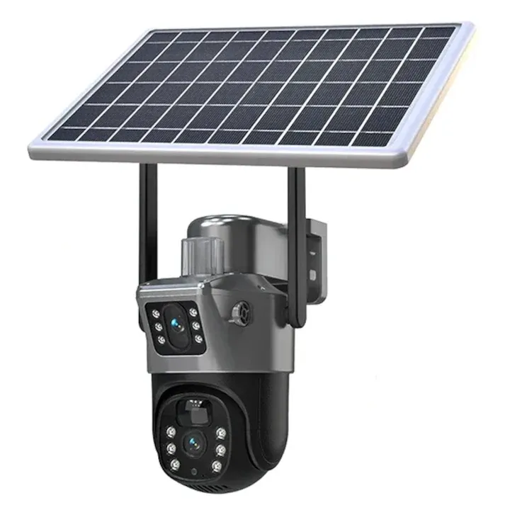 Camera De Supraveghere Cu Panou Solar, 4G, Senzor De Miscare, Lentile Duble, 4G HD 8MP