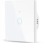 Intrerupator inteligent cu touch Rovo FN1C, Wi-Fi, fara nul, 1 canal, 10A, RF 433MHz, sticla securizata, Tuya, Life Smart, compatibil Amazon Alexa/Google Assistant, Alb