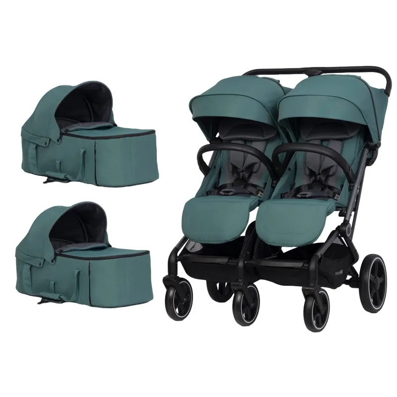 Carucior de gemeni 2 in 1 cu landouri textile EasyGo Echo, omologat EN1888, Sage Green
