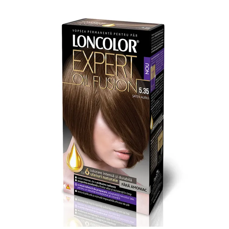 Vopsea permanenta pentru par Loncolor Expert Oil Fusion, fara amoniac, 5.35 Saten auriu