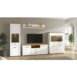 Biblioteca living Valencia, alb mat + stejar artisan, 325 cm, 7C