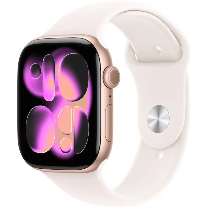 Apple Watch 11 GPS + Cellular, Carcasa Rose Gold Aluminium 46mm, Light Blush Sport Band - S/M