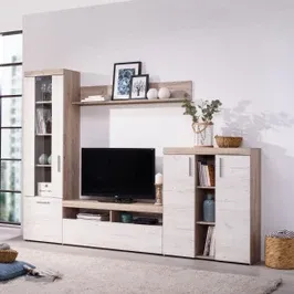 Biblioteca living Arno, stejar gri + stejar alb, 262 cm, 3C