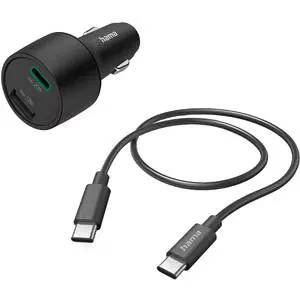 Incarcator auto HAMA 201693, 1xUSB, 1x USB-C, Power Delivery (PD), Quick Charge 3.0 32W, cablu USB-C, negru