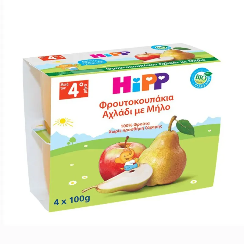 Gustare cu fructe Hipp, pere si mere, de la 4 luni, 4 x 100 g