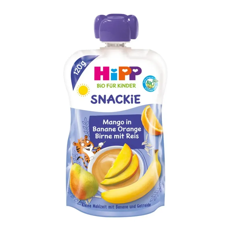 Piure de banane, pere, mango si portocale cu orez Hipp, de la 1 an, 120 g