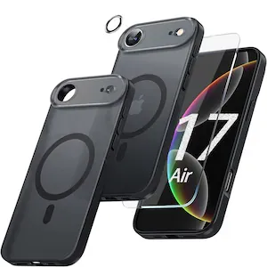 Husa pentru iPhone 17 Air, set protectie ecran si camera sticla securizata, CASEDANCE, Magsafe - Negru