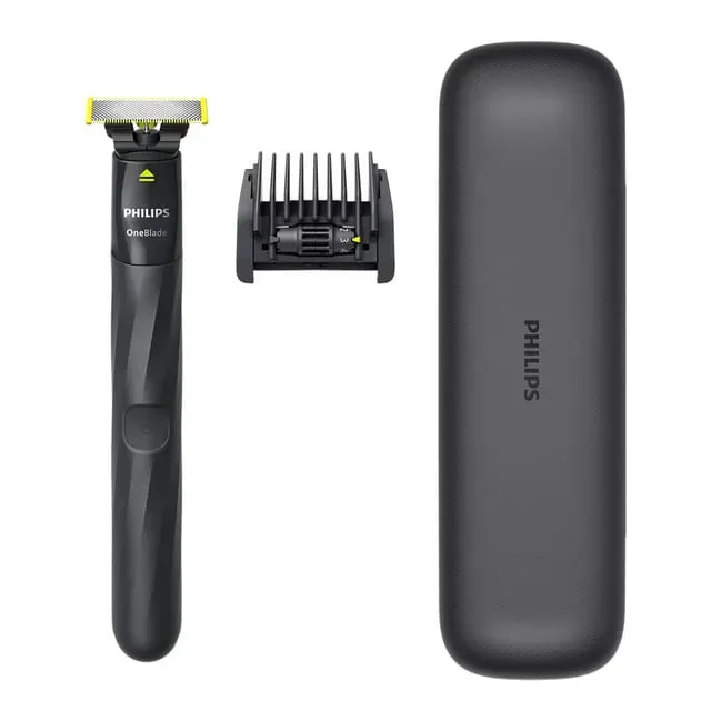 Aparat de tuns si ras Philips OneBlade QP1424/65 si toc de transport, autonomie 30 minute, umeda/uscata, gri